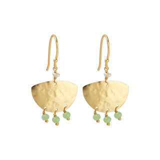 green chalcedony earrings, gold boho earrings, handcrafted gemstone jewellery, Susan Rose Jewellery, lightweight dangle earrings, Australian handmade jewellery, summer earrings, green gemstone accessories