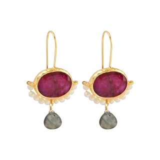 handcrafted gemstone earrings, Australian jewellery brand, elegant ruby earrings, gold statement earrings, Susan Rose Jewellery, luxe boho earrings