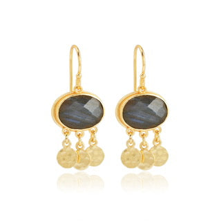 Labradorite drop earrings, gold droplet earrings, labradorite gold jewellery, Susan Rose Jewellery, artisan gemstone earrings, modern boho earrings, labradorite dangle earrings, fashion jewellery Australia, gold and labradorite earrings, lightweight statement earrings